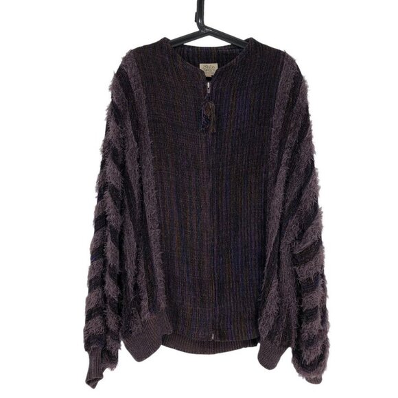 Zonda Nellis Purple Multicolored thread woven eyelash zipup Sweater / jacket M - Picture 1 of 15